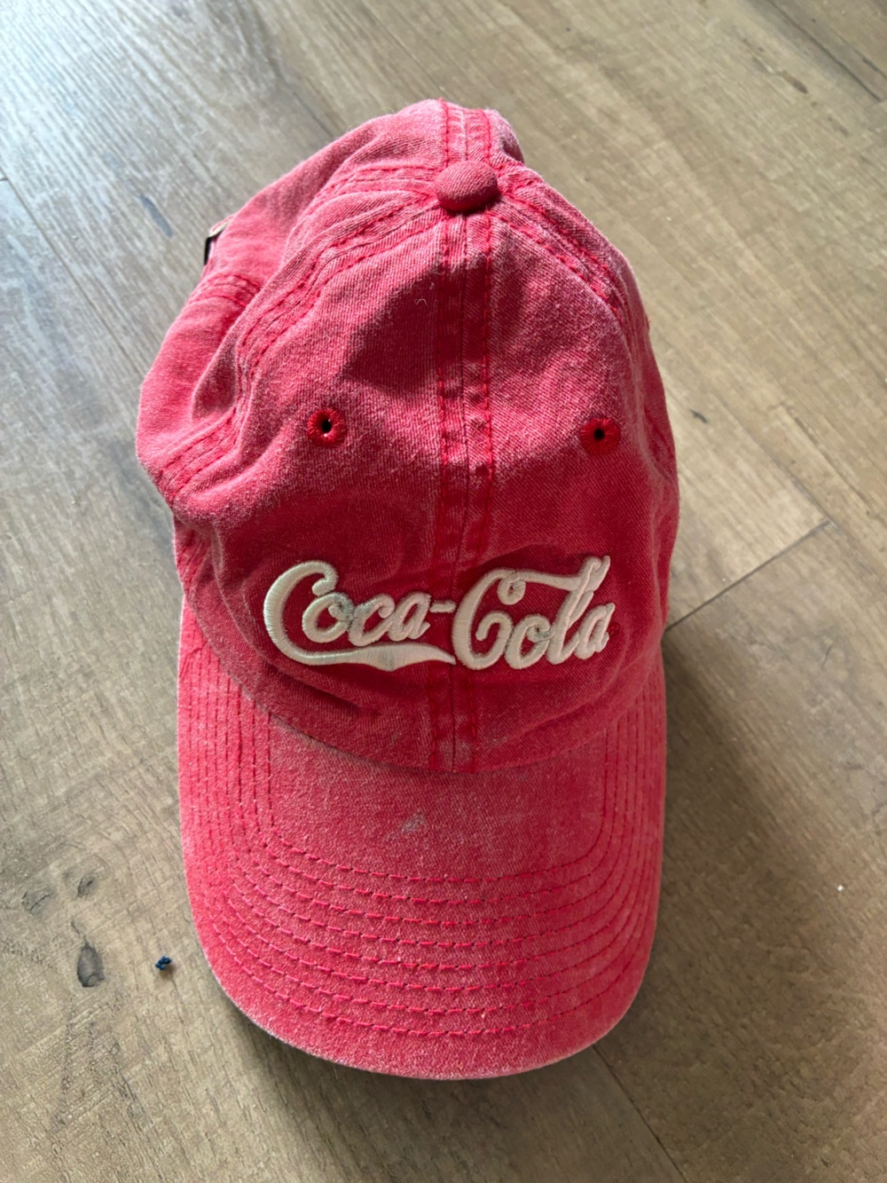 Coca-Cola faded red baseball cap with white American needle logo